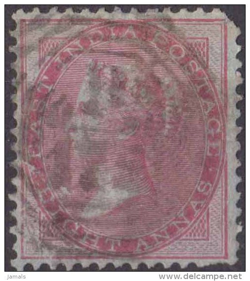 East India Queen Victoria, 1865 Eight Anna Watermarked, Used In Singapore, B 172 Postmark, Die I, Inde Indien - 1854 Compagnia Inglese Delle Indie