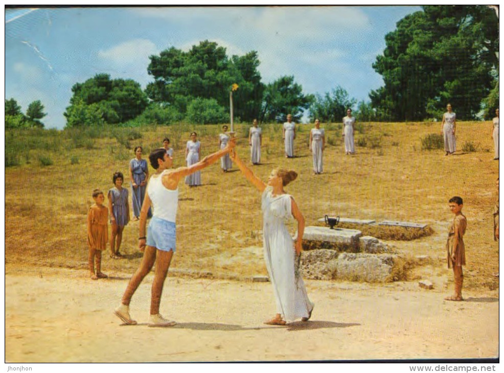 Greece - Postcard Circulated In 1974  -Olympia - The Olympic Flame  - 2/scans - Olympic Games