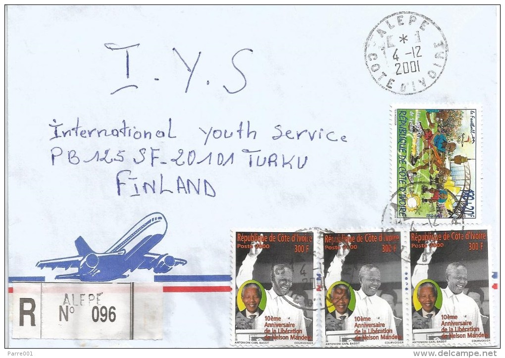 Cote D'Ivoire Ivory Coast 2001 Alepe Nelson Mandela Nobel Prize 300f Olympic Games Sydney Football Soccer 180f+20f Cover - Ivoorkust (1960-...)