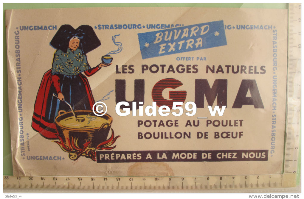 Buvard Les Potages Naturels UGMA - Potage Au Poulet - Bouillon De Boeuf - Préparés à La Mode De Chez Nous - Potages & Sauces