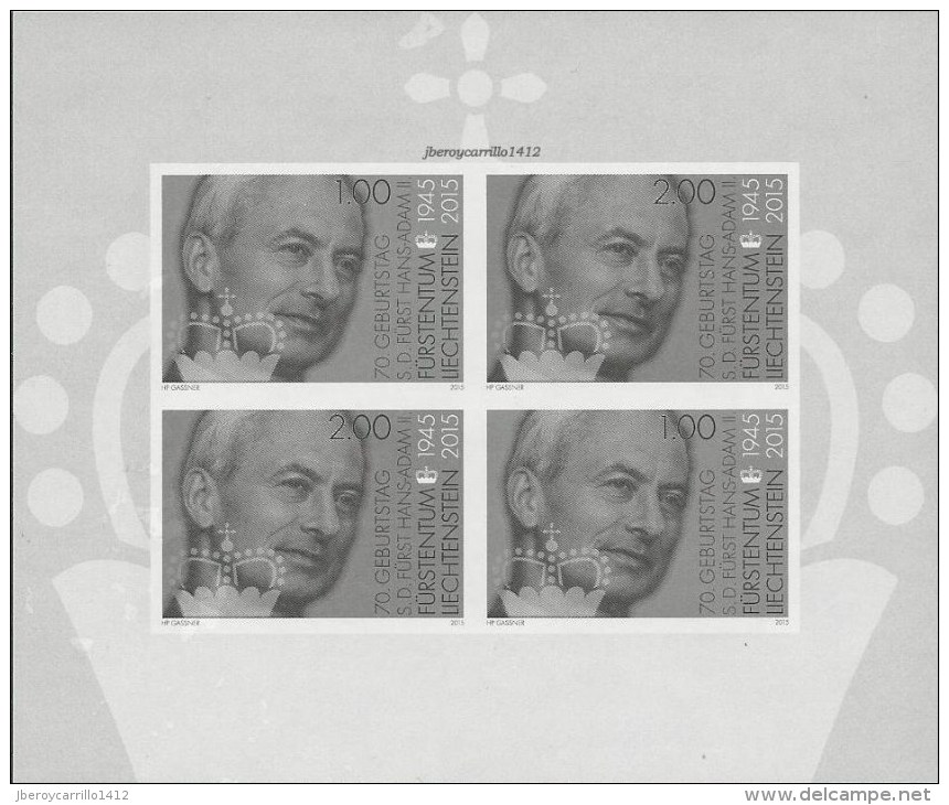LIECHTENSTEIN.- 2015.- 70th BIRTHDAY Of PRINCE HANS-ADAM  II.- BLACK  PRINT Of SOUVENIR SHEET  Mi. BLOCK 27 ** MINT - Unused Stamps