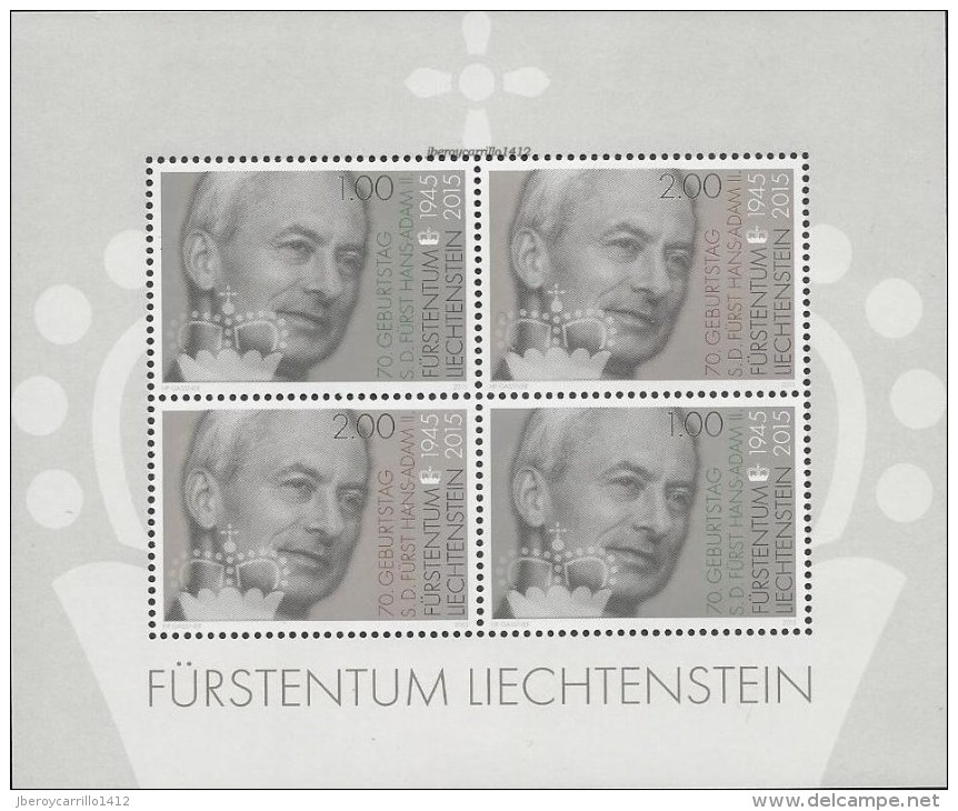LIECHTENSTEIN.- 2015.- 70th BIRTHDAY Of PRINCE HANS-ADAM  II.- SOUVENIR SHEET  Mi. BLOCK 27 ** MINT - Unused Stamps