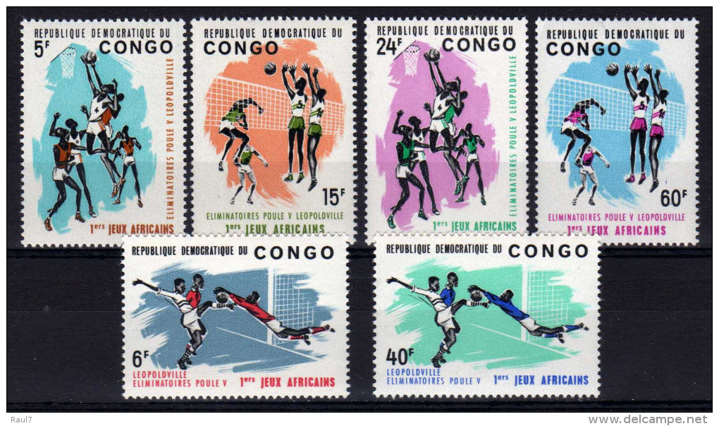 République Du Congo 1965 - Basket, Volley Et Football, 1er Jeux Africains A Leopoldville - 6 Val Neufs // Mnh - Nuevas/fijasellos