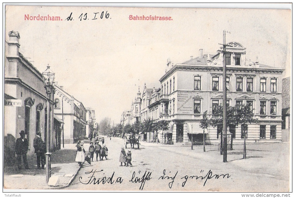 NORDENHAM Oldenburg Bahnhof Strasse Cigarren Laden Belebt 13.1.1907 Gelaufen - Nordenham