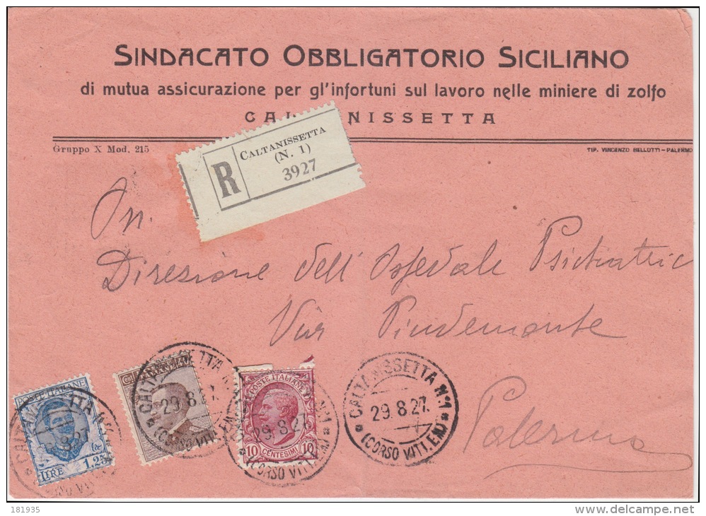 Cover Lettera Raccomandata Affr.tricolore-(Sindacato Lavoro Miniere Di Zolfo)-Viaggiata    Italy Italia - Marcophilia