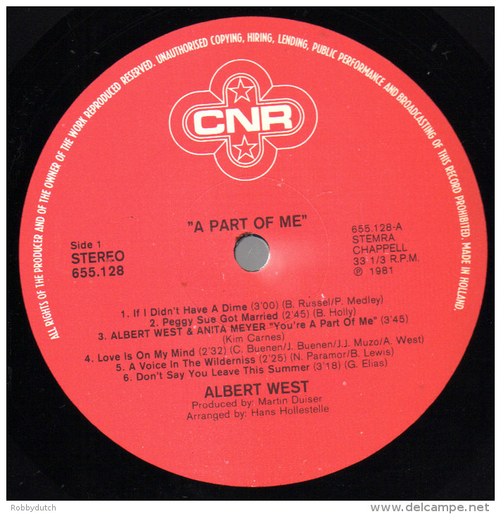 * LP *  ALBERT WEST - A PART OF ME (Holland 1981 EX-!!!) - Disco, Pop