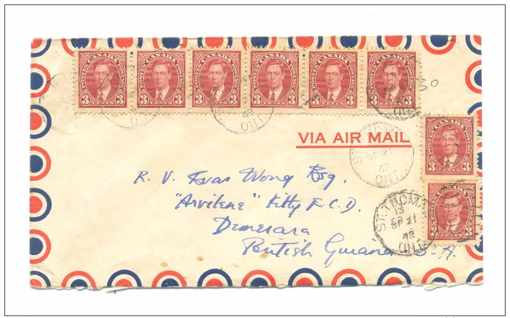 CANADA SEP. 21, 1942 LETTER FROM ST. THOMAS, ONT. TO DEMERARA, BRITISH GUIANA - Covers & Documents