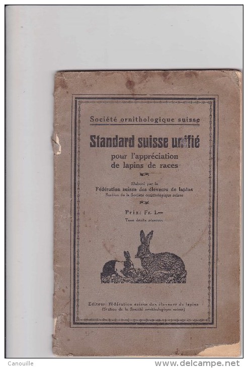 Lapin - Standard Suisse 1927 - Animaux
