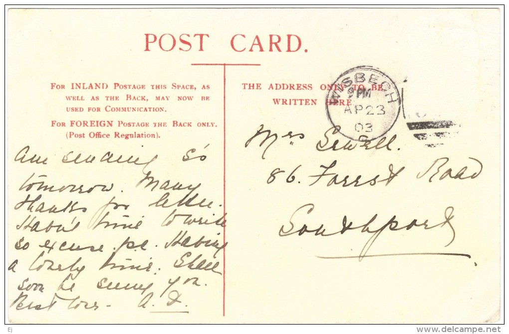 Clarkson Memorial And Post Office, Wisbech Black & White Postcard 1903 - Other & Unclassified