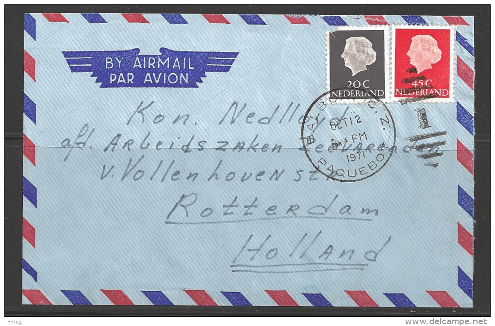 1971 Paquebot Cover, Netherlands Stamps Used In Balboa, Canal Zone (Oct 12) - Canal Zone