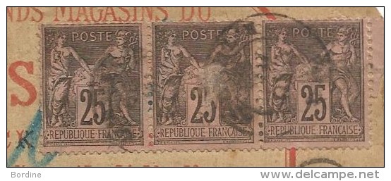 - Lettre - SEINE - PARIS -rare étIquette RECOMMANDEE Avec Bande De 3 Du TP Sage N°97 - Circa 1884-1890 - 1876-1898 Sage (Tipo II)