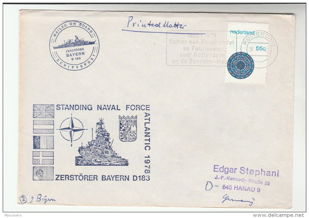 1978 NETHERLANDS COVER From NAVY SHIP ZERSTORER BAYERN D183  To Germany Stamps - Ships