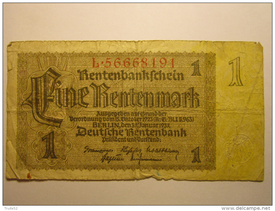 Allemagne, 1 Rentenmark Type 1937 - 1 Rentenmark