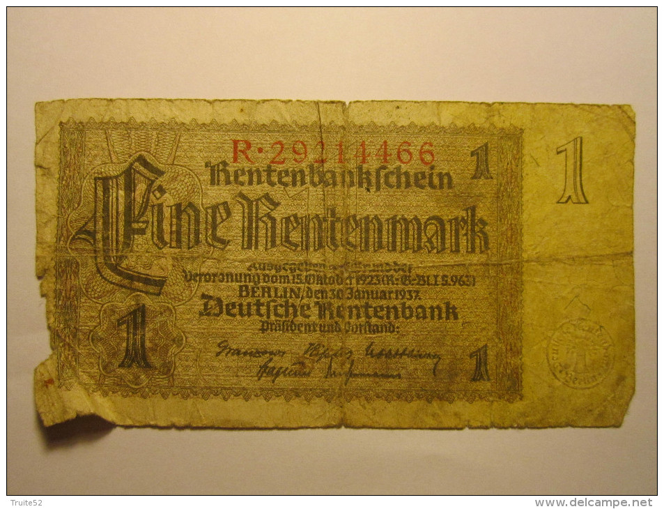 Allemagne, 1 Rentenmark Type 1937 - 1 Rentenmark