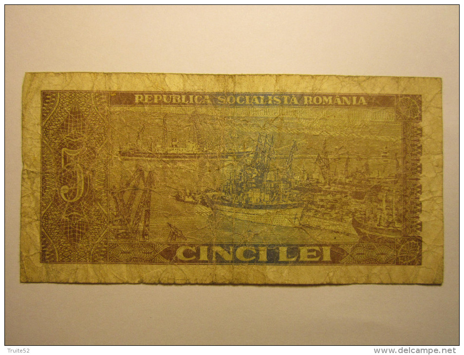 Billet De La Roumanie Romania 5 Cinci Lei Republica Socialista Romania Port Et Bateaux De Pêche - Rumania