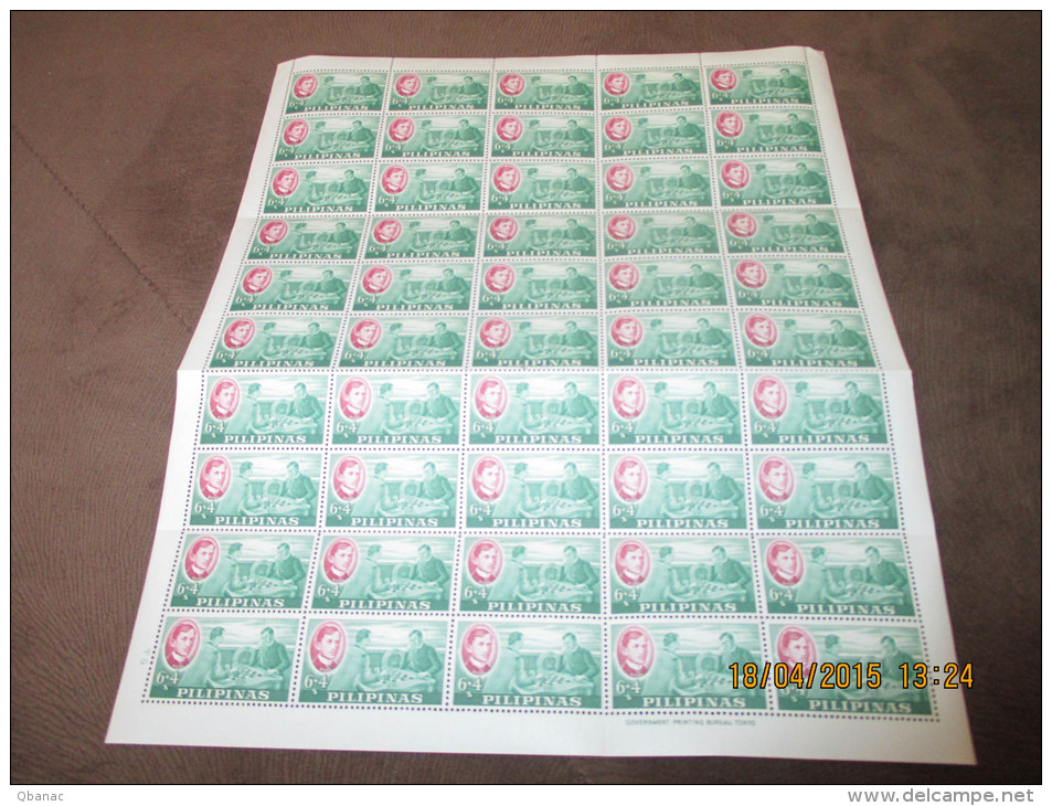 CHESS STAMP Philippines Green 1962 In Complete Sheet Of 100. MNH - Filippijnen