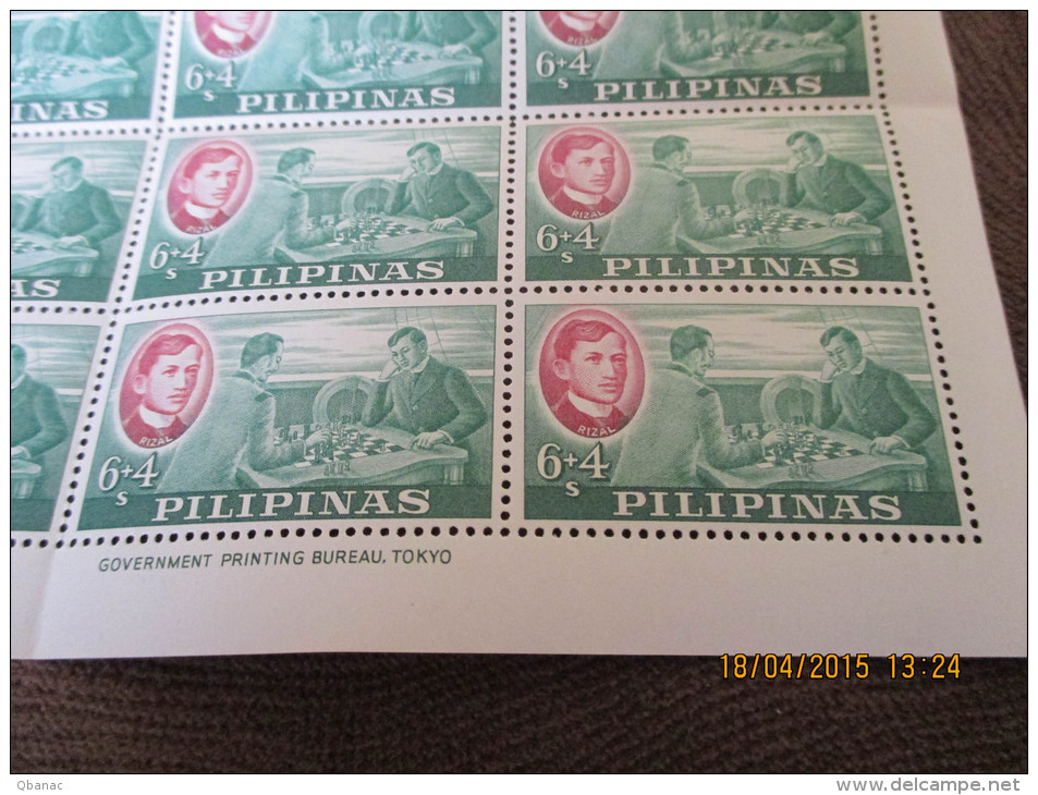 CHESS STAMP Philippines Green 1962 In Complete Sheet Of 100. MNH - Filippijnen