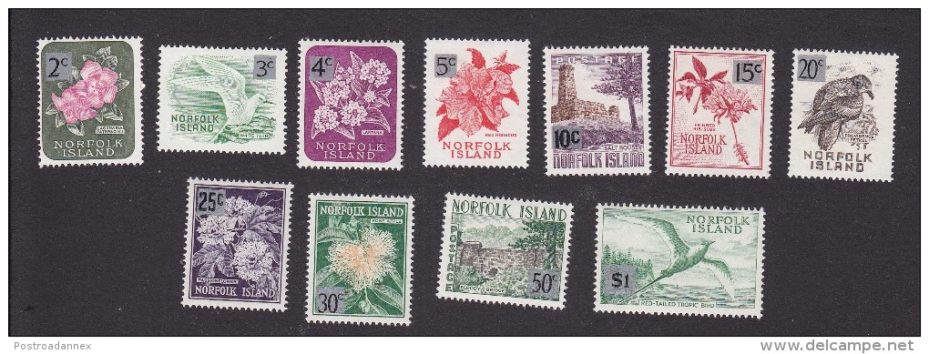Norfolk Island, Scott #72-82, Mint Hinged, Island Scenes Surchraged, Issued 1966 - Norfolk Island