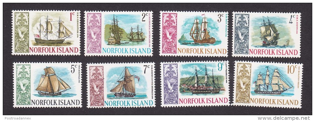 Norfolk Island, Scott #100-107, Mint Hinged, Ships, Issued 1967-68 - Norfolk Island