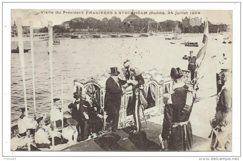 CPA  - VISITE DU PRESIDENT FALLIERES A STOCKHLOM (SUEDE), 24 Juillet 1908 -Animée, Cir. 1908 -Pub. Ecremeuses Alfa Laval - Ricevimenti