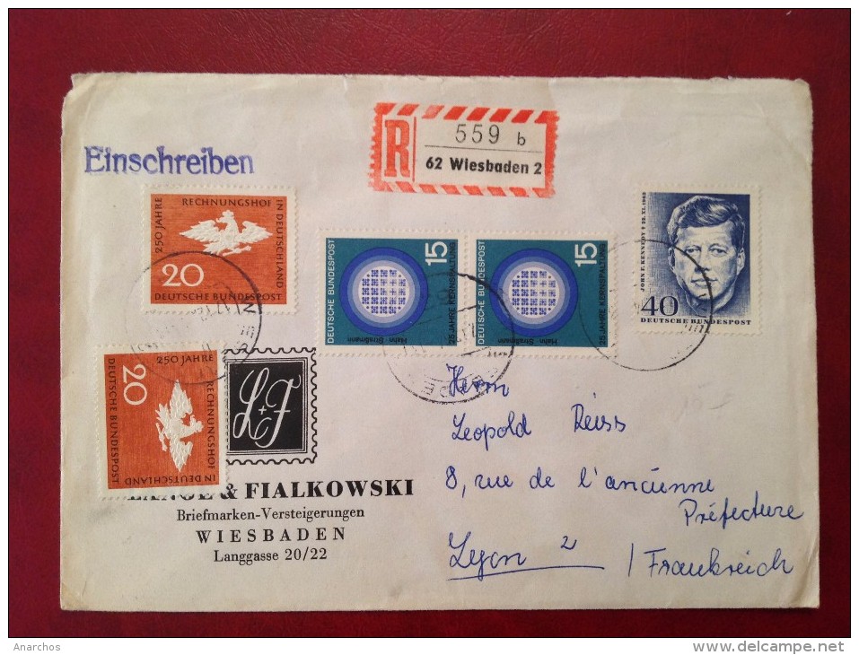 Recommandé Wiesbaden Pour Lyon /Einschreiben 1964 - Briefe U. Dokumente
