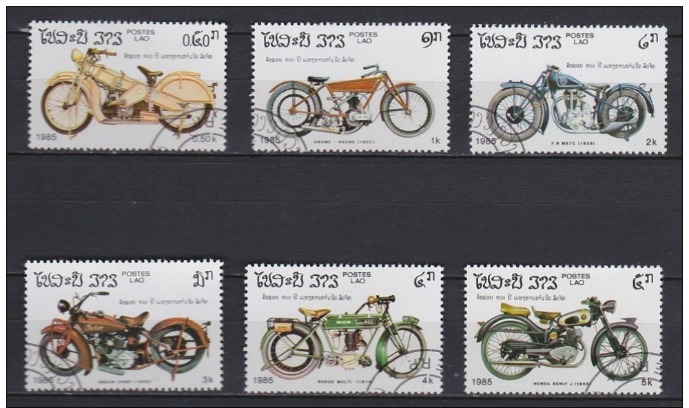 M1 - Série De Timbres Oblitérés - Laos 1985 - Motos Anciennes Motorbikes - Moto