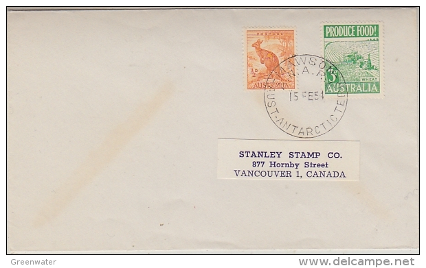 AAT Mawson 1954 Cover To Vancouver Canada Ca Mawson 15 Fe 54 (21062) - Cartas & Documentos