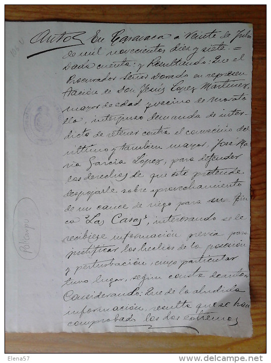 A182A-DOCUMENTO FISCAL 4 PAGINAS CARAVACA 1917.FINCA LAS CASAS.MORATALLA.CONCESION CAUCE RIEGO,SE CITA A POLICARPO FERNA - Manuscritos