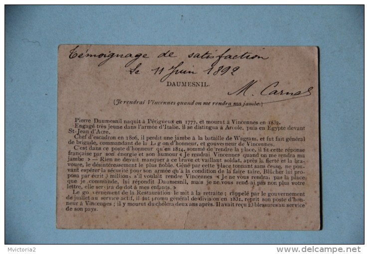 Image Scolaire - Témoignage De Satisfaction Du 11 Juin 1892 - VINCENNES - DAUMESNIL - Autres & Non Classés
