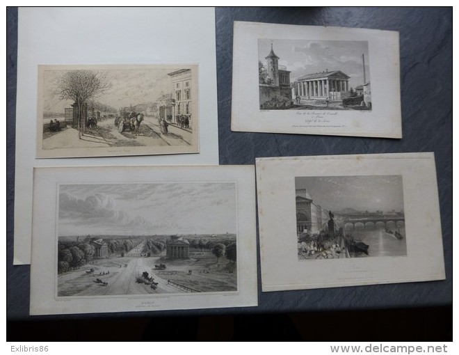 Barrières De Paris, Lot De 4 Gravures XIXème ((Courcelle, Passy, Neuilly, Passy); Ref 737 G8 - Prints & Engravings