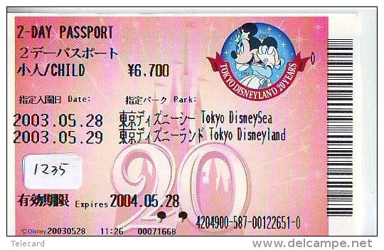 Disney Passeport Entreecard JAPON * TOKYO DISNEYLAND Passport (1236) JAPAN * 1 DAY PASSPORT ADULT - Disney