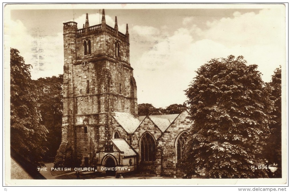 The Parish Church, Oswestry Photographic Black & White Postcard 1957 - Shropshire