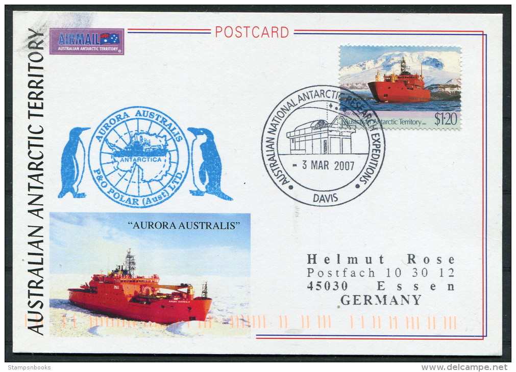 2007 AAT Antarctic Davis Aurora Australis Research Expedition Ship Penguins Postcard - Covers & Documents