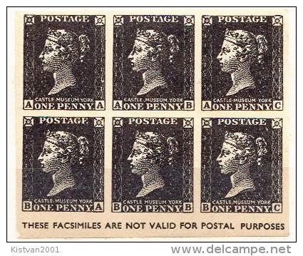 Great Britain Black Penny Facsimile Issue In A Block Of 6 - Probe- Und Nachdrucke