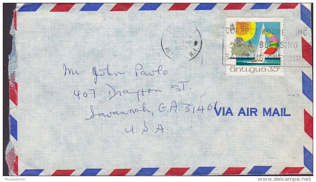 Antigua Via Airmail ST. JOHN´s 1973 Cover Brief SAVANNAH United States Sailing Week Stamp - 1960-1981 Autonomía Interna