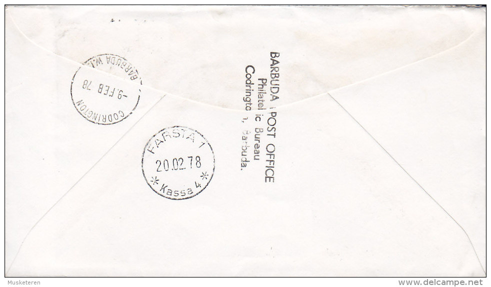 Barbuda VIA AIRMAIL Line Cds. Registered Einschreiben 1978 Cover Brief Sweden Readressed $1 Turtle Tortoise (2 Scans) - Barbuda (...-1981)