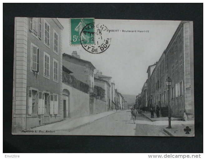 Ref3988 JU CPA Animée De Ambert (Auvergne) - Boulevard Henri IV - Papeterie L. Boy N°281 - 1911 - Ambert