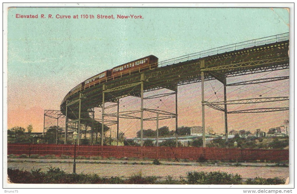 Elevated R.R. Curve At 110th Street, New York - 1909 - Transports