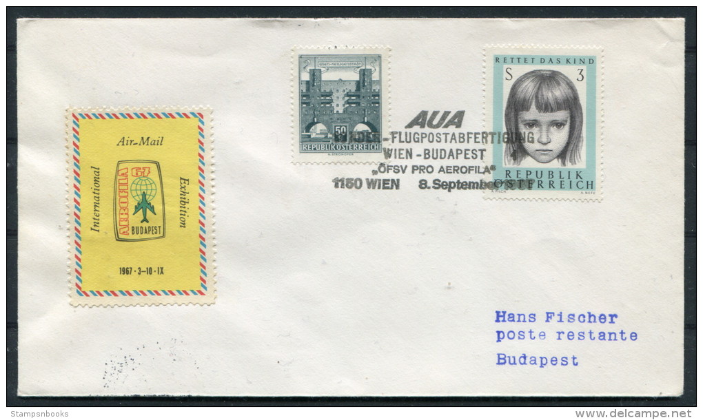 1967 Austria Hungary AUA First Flight Cover Wien - Budapest Aerofila Vignette - First Flight Covers