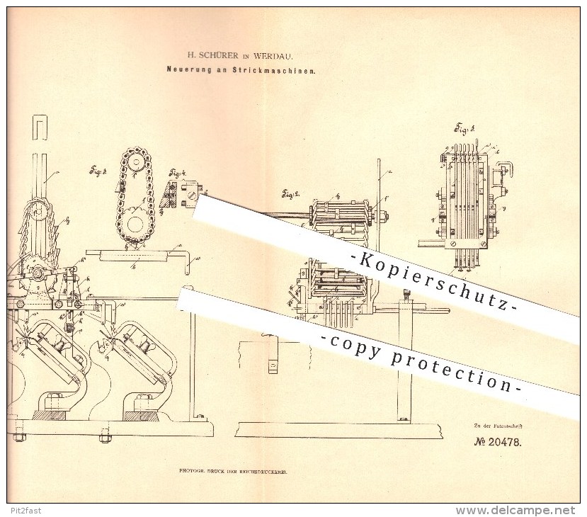 Original Patent - H. Schürer In Werdau , 1881 , Neuerung An Strickmaschinen , Stricken !!! - Werdau