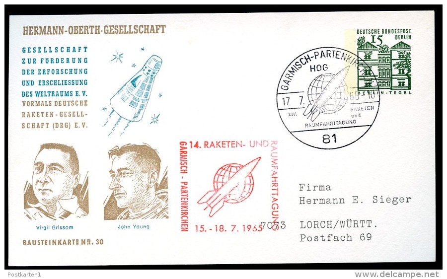 ASTRONAUTS Grissom & Young 1965 BERLIN Private Postal Card PP35 B1/002 - Otros & Sin Clasificación