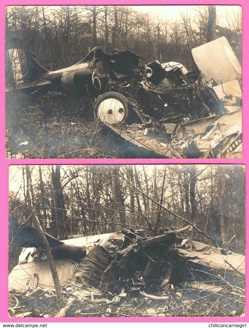 2 Cartes Photo - Accident D'Avion - Avion Allemand ??? - Deutsch ?? - Epaves - Bois - Avion D. 29C1 - Lieu à Identifier - Accidents