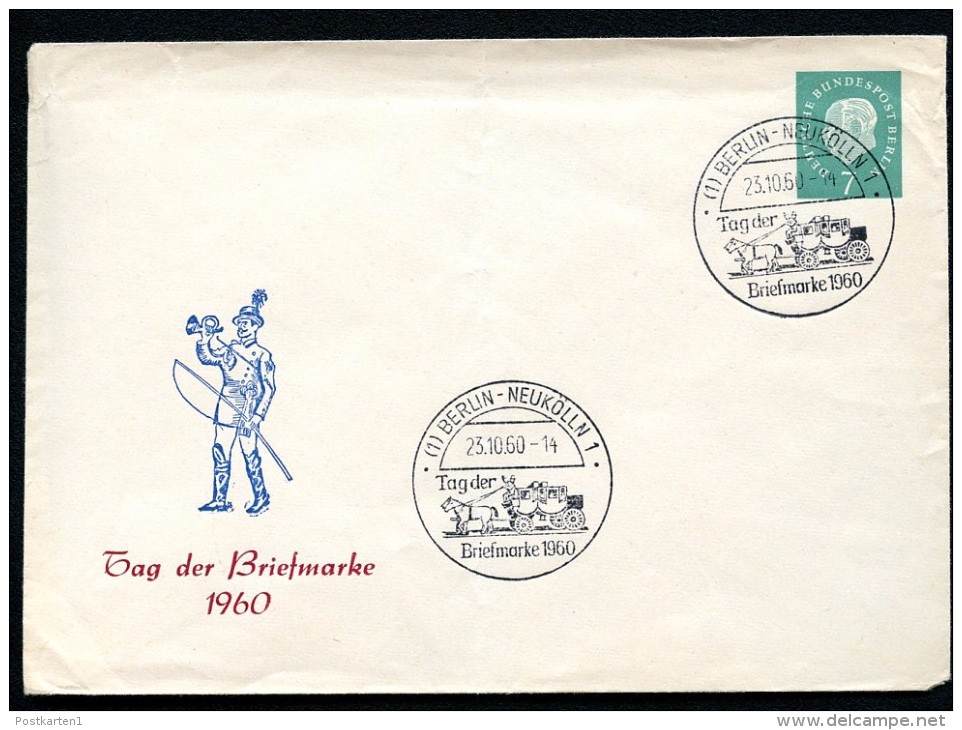 BERLIN PU21 C1/001 Privat-Umschlag TAG BRIEFMARKE Berlin-Neukölln Sost. Postkutsche1960  NGK 20,00 € - Privatumschläge - Gebraucht