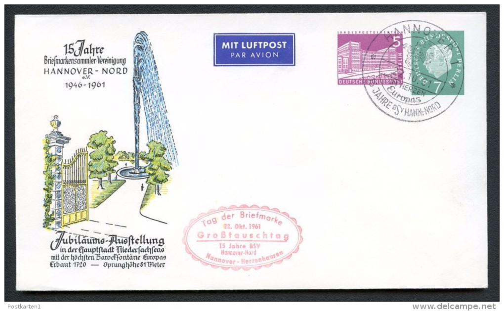 BERLIN PU23 C2/001 Privat-Umschlag BAROCKFONTÄNE HANNOVER Sost. 1961  Kat. 12,00 € - Private Covers - Used