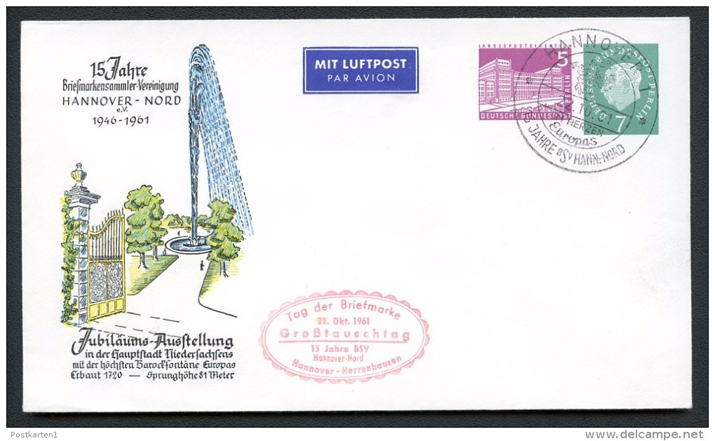 BERLIN PU23 C2/001 Privat-Umschlag BAROCKFONTÄNE HANNOVER Sost. 1961  Kat. 12,00 € - Privatumschläge - Gebraucht