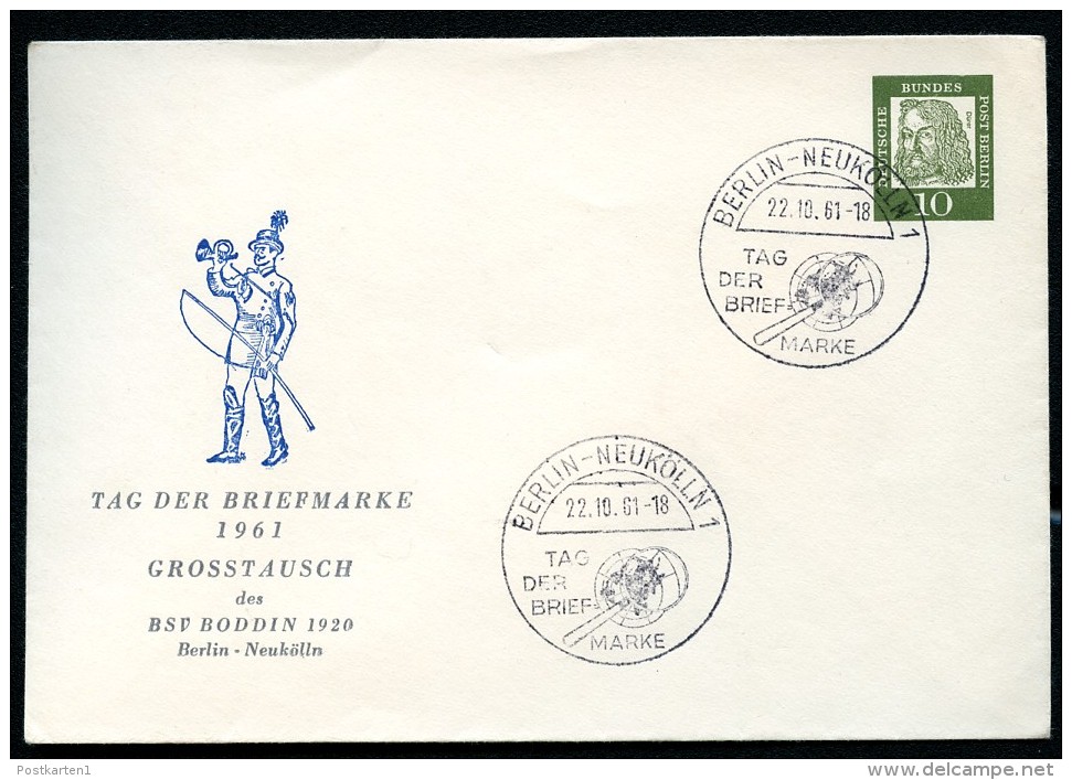 BERLIN PU25 C2/001 Privat-Umschlag POSTILLION Tag Der Briefmarke Sost. 1961  NGK 12,00 - Private Covers - Used