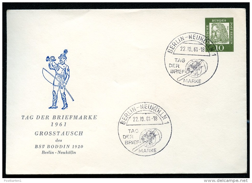 BERLIN PU25 C2/001 Privat-Umschlag POSTILLION Tag Der Briefmarke Sost. 1961  NGK 12,00 - Privatumschläge - Gebraucht