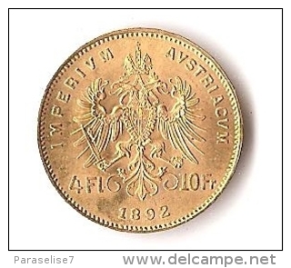 AUTRICHE  4 FLORIN  - 10 FRANCS 1892  OR/ GOLD - Altri & Non Classificati