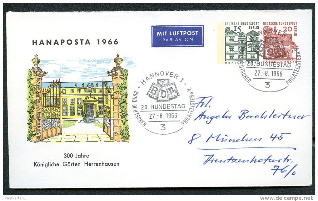 BERLIN PU35 C1/001 Privat-Umschlag GÄRTEN HERRENHAUSEN Sost.Hannover 1966  NGK 15,00 € - Private Covers - Used