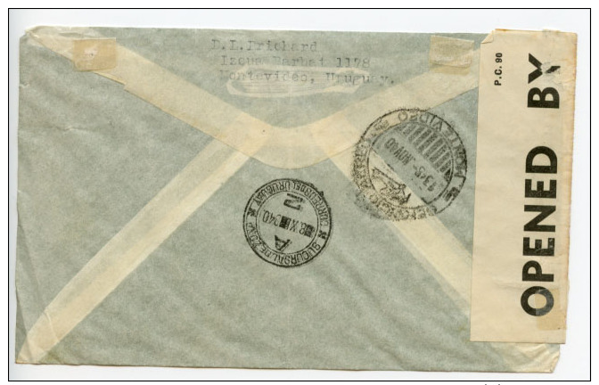 Uruguay 1940 Censored Cover To GB (D348) - Uruguay